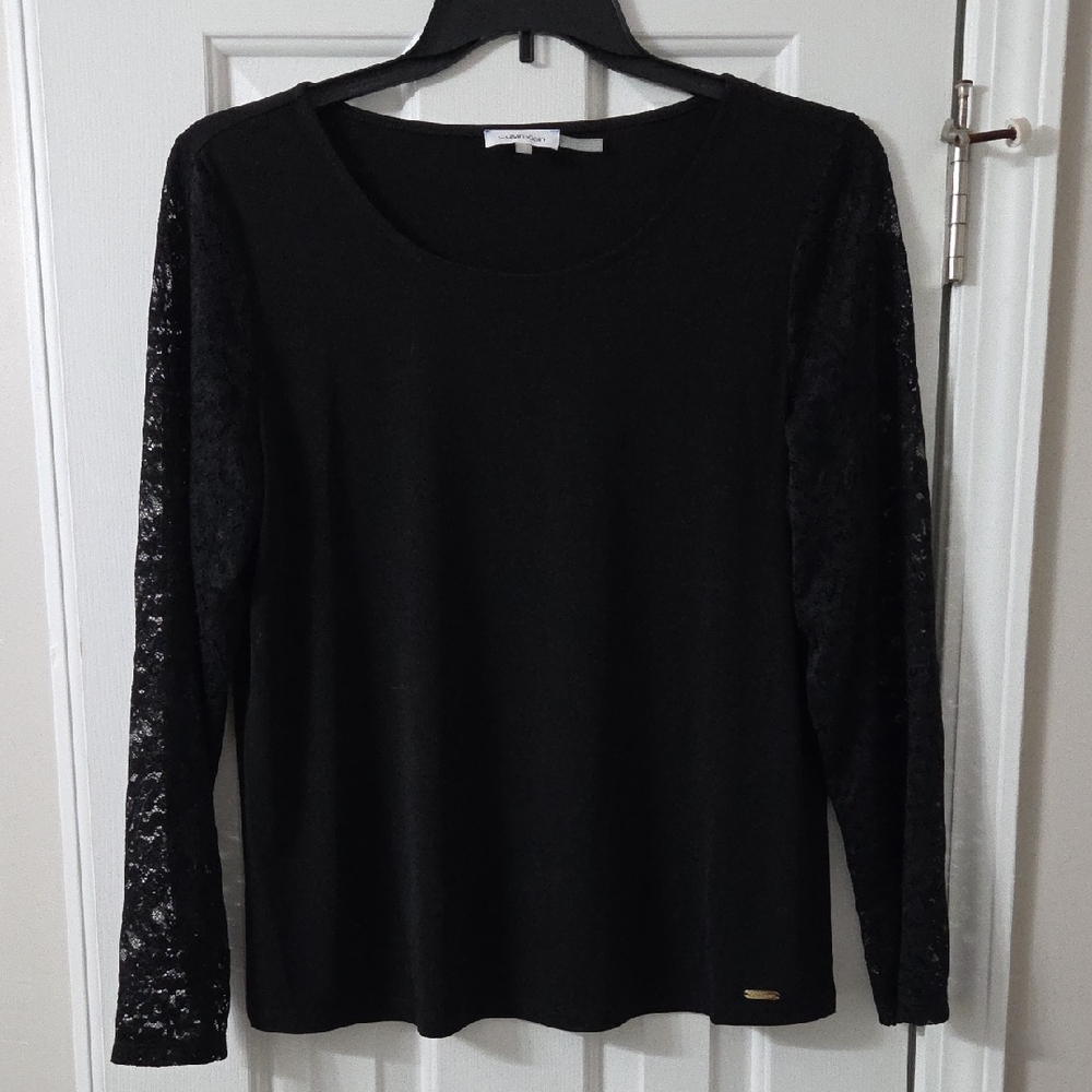 Calvin Klein Black Lace Sleeve Blouse